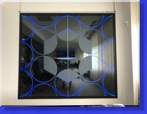 1/2" Conference Room Panels 48"x 84"ea. Circles Etched on Rearside,,,Center Pattern Etched on Front Side of Glass.
