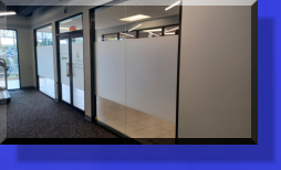 Because all Glass has been prior Installed called for Privacy by us applying "Etched Look Vinyl Film" which looks just like Frosted Glass. No Sense Frosting the Glass On Site because our method is Sandblasting. 