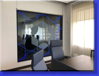 1/2" Conference Room Panels 48"x 84"ea. Circles Etched on Rearside,,,Center Pattern Etched on Front Side of Glass.